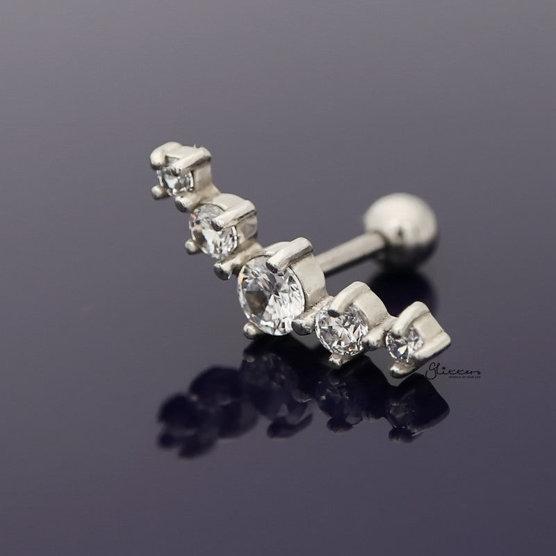 5 CZ Curved Cartilage Tragus Earring - Silver-Body Piercing Jewellery, Cartilage, Cubic Zirconia, earrings, Flat back, Jewellery, Tragus, Women's Earrings, Women's Jewellery-TG0029-S-B_800-Glitters