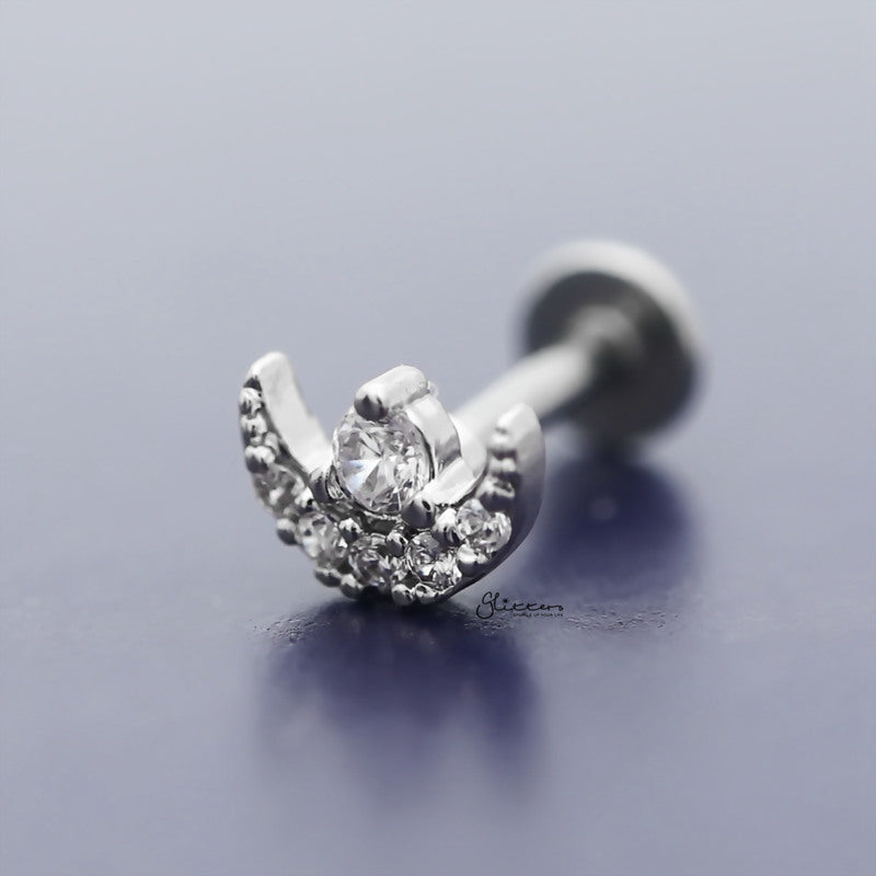 C.Z Paved Moon Tragus Cartilage Earring - Ball End | Flat Back-Body Piercing Jewellery, Cartilage, Cubic Zirconia, earrings, Flat back, Jewellery, Tragus, Women's Earrings, Women's Jewellery-TG0084-F_800-Glitters