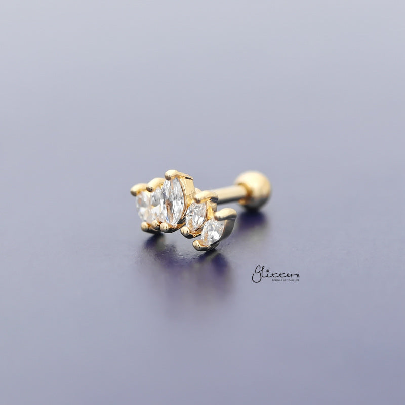 Prong Set Marquise CZ Tragus Cartilage Barbell Stud - Gold-Body Piercing Jewellery, Cartilage, Cubic Zirconia, Jewellery, Tragus, Women's Earrings, Women's Jewellery-TG0122-G2_801-Glitters