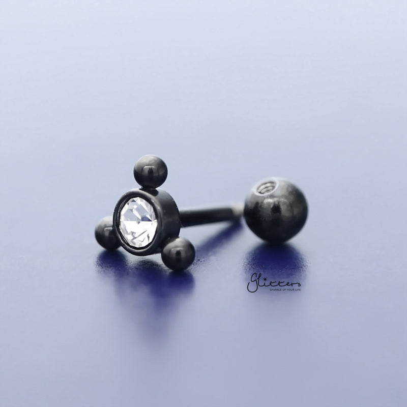 Clear Crystal with 3 Balls Triangle Top Tragus Cartilage Barbell Stud - Black-Body Piercing Jewellery, Cartilage, Crystal, Jewellery, Tragus, Women's Earrings, Women's Jewellery-TG0126-K-4_800-Glitters