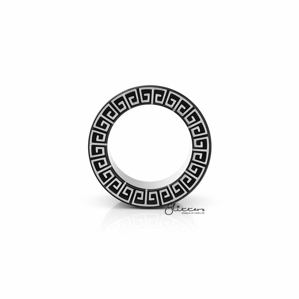 Black IP Over Surgical Steel Greek Key Screw Fit Flesh Tunnel Plugs-Body Piercing Jewellery, Plug, Tunnel-TL0062-2_600-Glitters