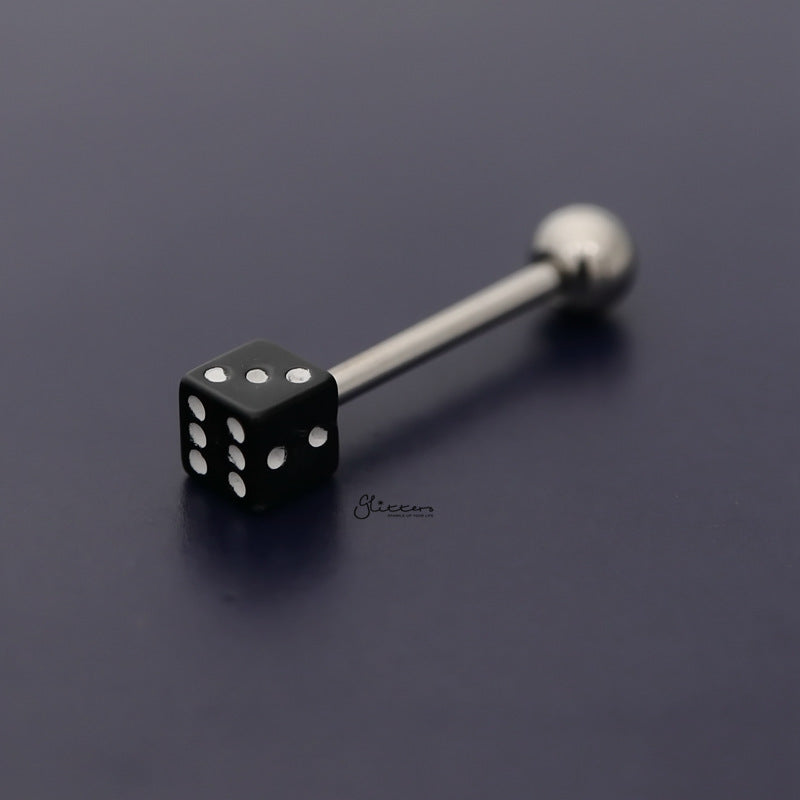 Acrylic Dice Tongue Barbell - Black-Body Piercing Jewellery, Tongue Bar-TR0027-K_800-Glitters