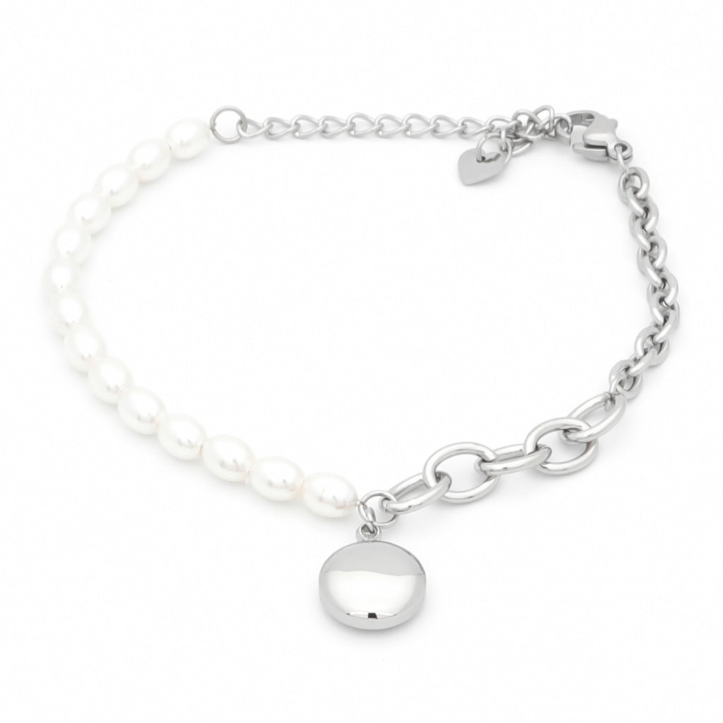 Stainless Steel Women's Bracelet with Dangle Smiley Face Charm - Silver-Bracelets, Jewellery, New, Stainless Steel, Stainless Steel Bracelet, Women's Bracelet, Women's Jewellery-WB0004-S4_1-Glitters