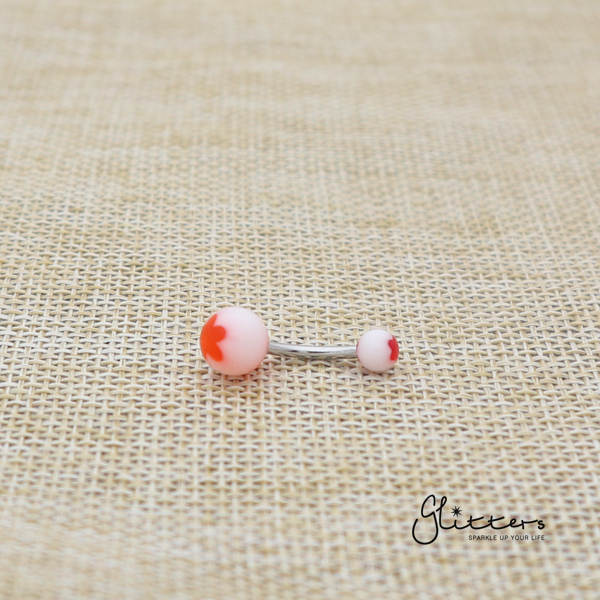 14 Gauge Acrylic Flower Balls Belly Button Ring - Red-Belly Ring, Body Piercing Jewellery, Sale-bj0062-Flower04-Glitters