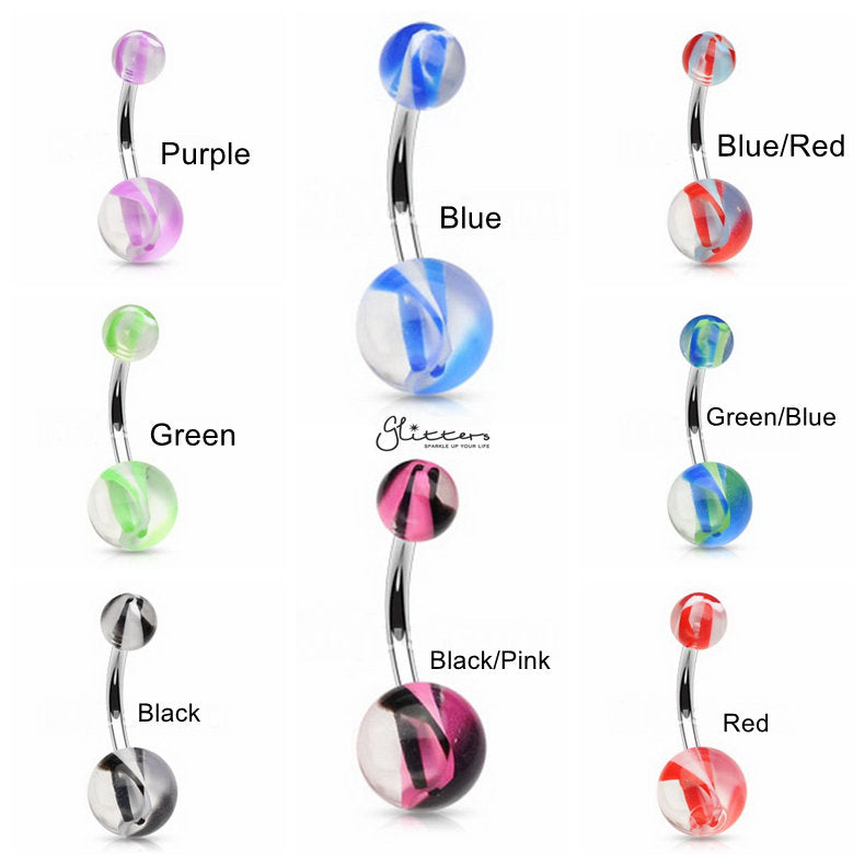 14GA Glass Look Screw Acrylic Balls Belly Button Rings-Belly Ring, Body Piercing Jewellery, Sale-bj0062-glass_look-all-Glitters