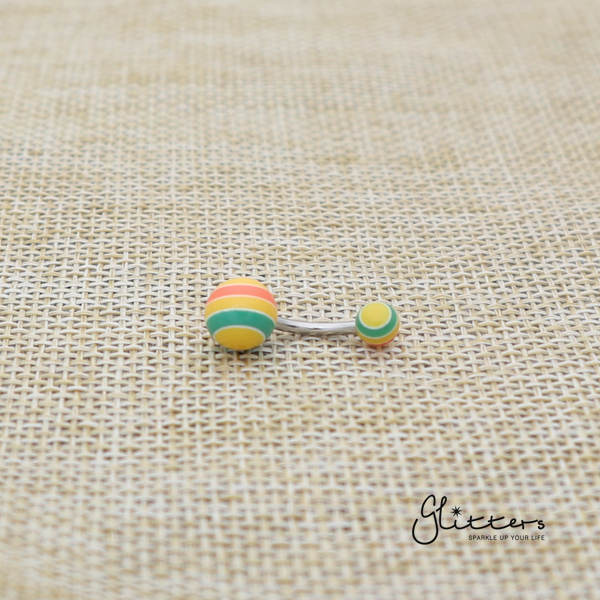 14 Gauge Acrylic Multi Color Strips Balls Belly Button Ring - Yellow-Belly Ring, Body Piercing Jewellery, Sale-bj0062-strip37-Glitters