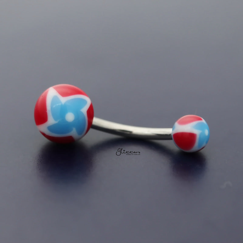 Acrylic Twister Flower Balls Belly Button Navel Ring - Aqua-Belly Ring, Body Piercing Jewellery-bj0332-B-Glitters