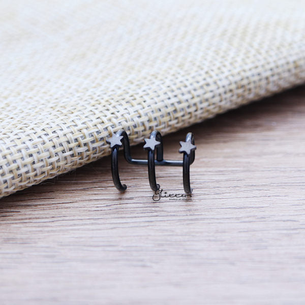 316L Surgical Steel Triple Lines with Stars on the top Ear Cuffs - Non Piercing | Minimalist Ear Cuffs-Body Piercing Jewellery, Ear Cuffs, earrings, Jewellery, Women's Earrings, Women's Jewellery-ec0079-K-Glitters