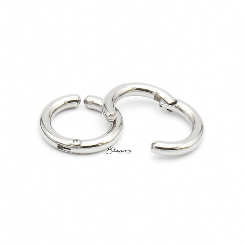 Non-Pierced Stainless Steel Clip On Round Hoop Earrings - Silver-earrings, Fake Earrings, Hinged Earrings, Hoop Earrings, Jewellery, Men's Earrings, Men's Jewellery, Non-Pierced, Stainless Steel, Women's Earrings, Women's Jewellery-ec0106-s_1-Glitters