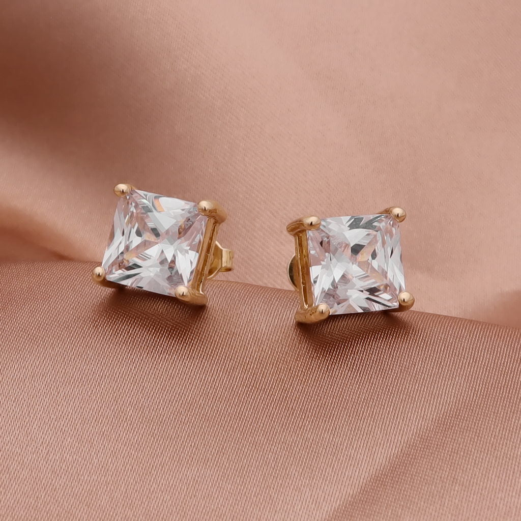 18k Gold Plated Clear Square C.Z Studs Earrings-Cubic Zirconia, earrings, Hip Hop Earrings, Iced Out, Jewellery, Men's Earrings, Men's Jewellery, Stud Earrings, Women's Earrings, Women's Jewellery-er0007-new-Glitters