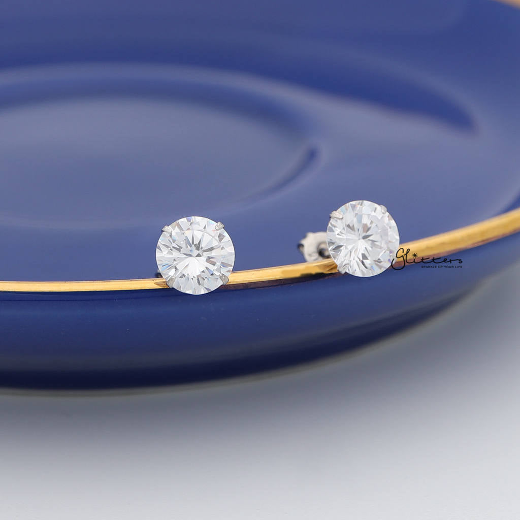 925 Sterling Silver Martini Stud Earring with Round Cubic Zirconia-3mm | 4mm | 5mm | 6mm | 7mm | 8mm-Cubic Zirconia, earrings, Jewellery, Men's Earrings, Men's Jewellery, Stud Earrings, Women's Earrings, Women's Jewellery-er0013-26_1000-07-Glitters
