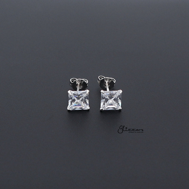 925 Sterling Silver Martini Stud Earring with Square Cubic Zirconia-3mm | 4mm | 5mm | 6mm-Cubic Zirconia, earrings, Jewellery, Men's Earrings, Men's Jewellery, Stud Earrings, Women's Earrings, Women's Jewellery-er0017-800-01-Glitters