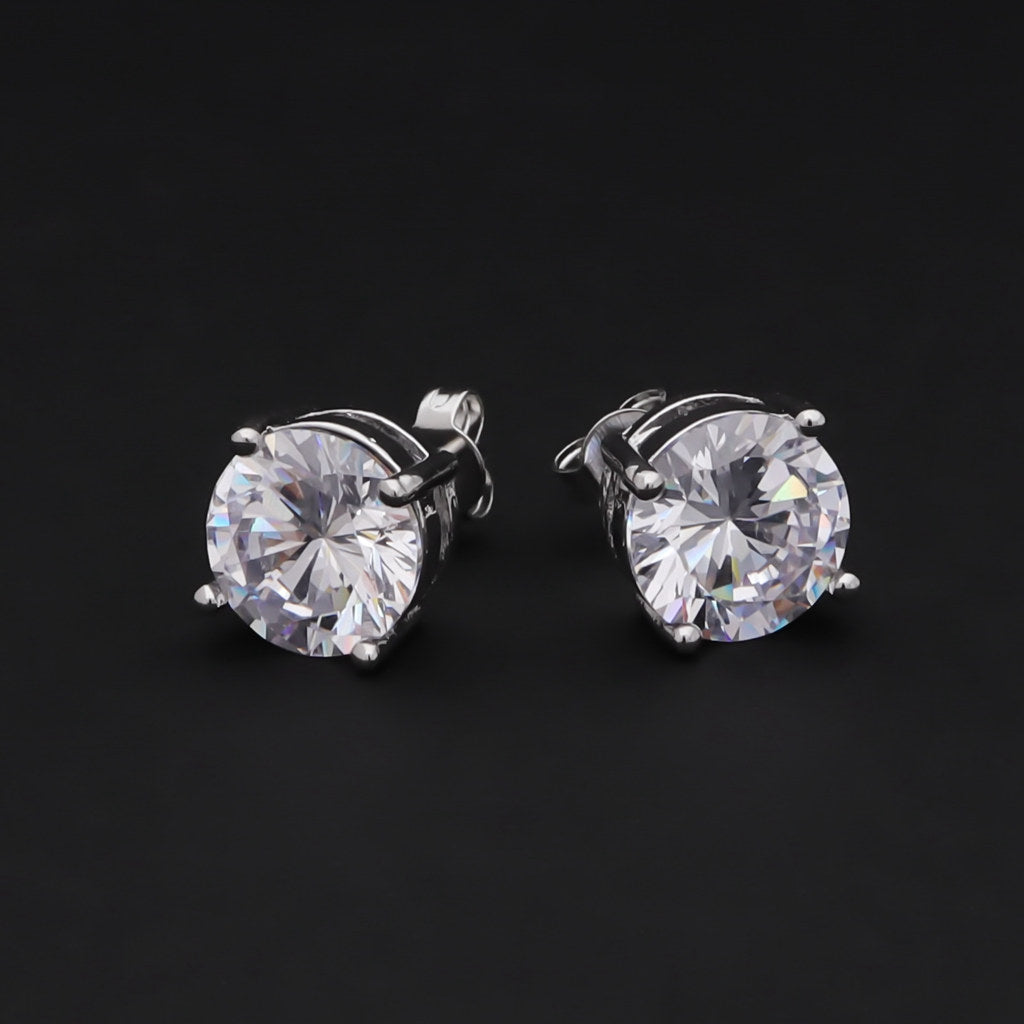 Rhodium Plated Round C.Z Stud Earrings-Best Sellers, Cubic Zirconia, earrings, Hip Hop Earrings, Iced Out, Jewellery, Men's Earrings, Men's Jewellery, Stud Earrings, Women's Earrings, Women's Jewellery-er0035-s1_1-Glitters