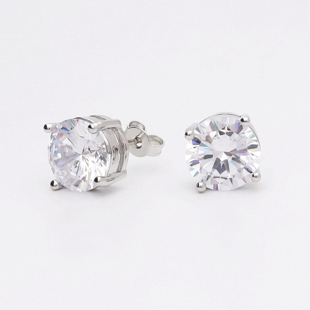 Rhodium Plated Round C.Z Stud Earrings-Best Sellers, Cubic Zirconia, earrings, Hip Hop Earrings, Iced Out, Jewellery, Men's Earrings, Men's Jewellery, Stud Earrings, Women's Earrings, Women's Jewellery-er0035-s_1-Glitters