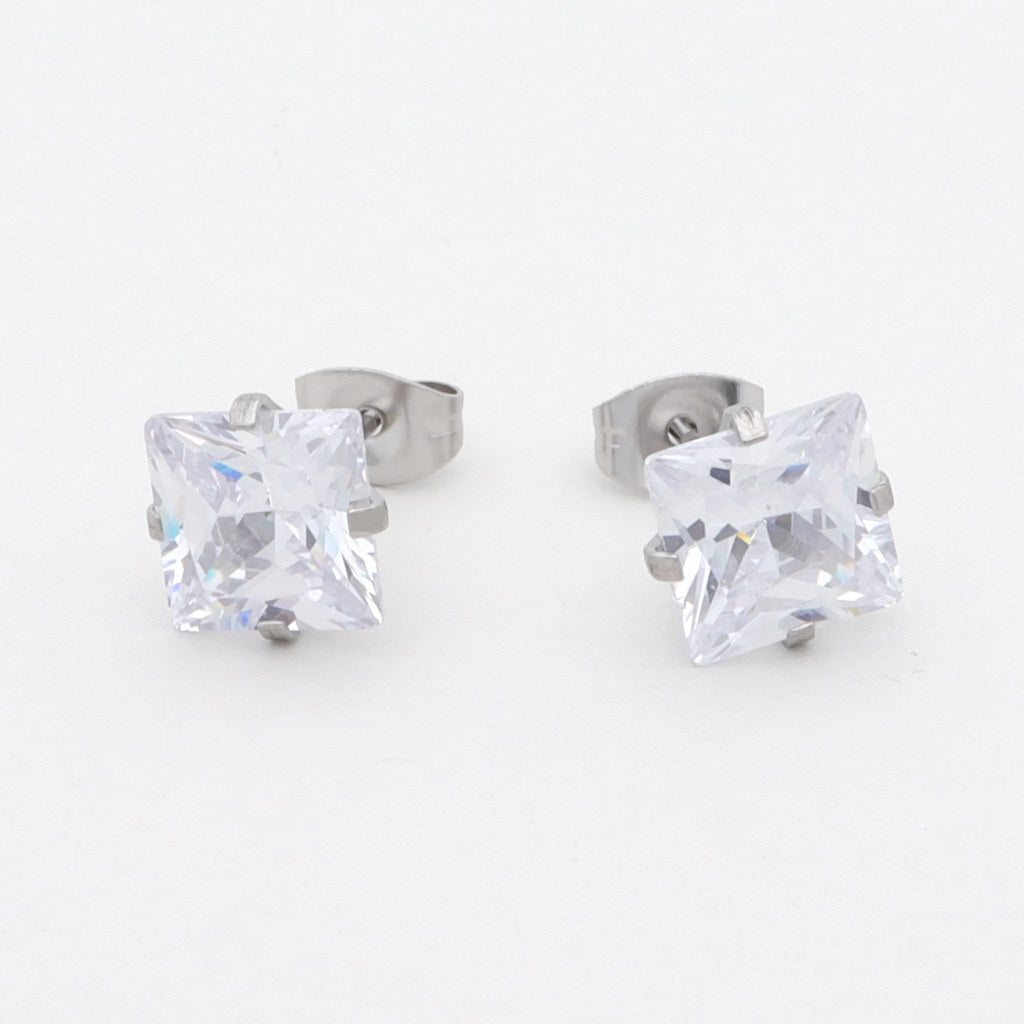 Square Cubic Zirconia Martini Stud Earrings-Cubic Zirconia, earrings, Jewellery, Men's Earrings, Men's Jewellery, New, Stud Earrings, Women's Earrings, Women's Jewellery-er0045-2_1-Glitters