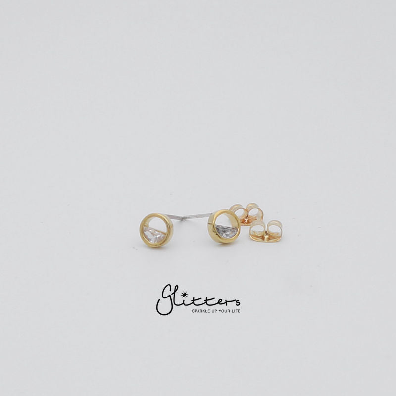 Hollow Circle Half Cubic Zirconia Stud Earrings with Sterling Silver Post-Cubic Zirconia, earrings, Jewellery, Sterling Silver Post, Stud Earrings, Women's Earrings, Women's Jewellery-er1421_2-Glitters