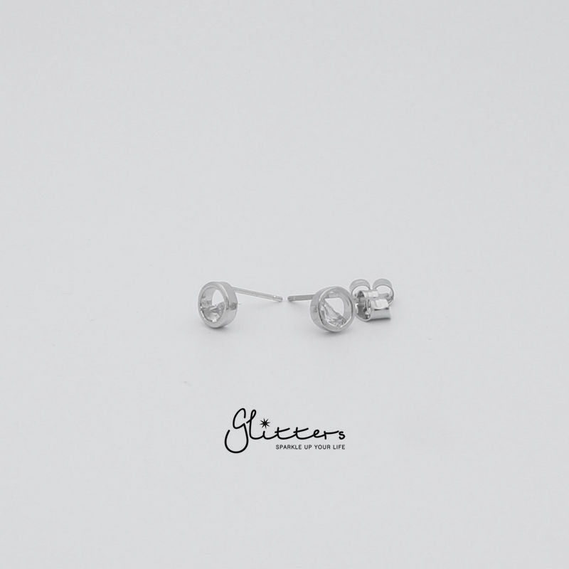 Hollow Circle Half Cubic Zirconia Stud Earrings with Sterling Silver Post-Cubic Zirconia, earrings, Jewellery, Sterling Silver Post, Stud Earrings, Women's Earrings, Women's Jewellery-er1421_4-Glitters