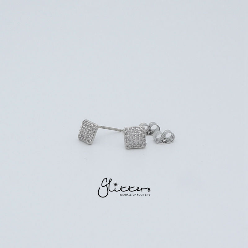 Micro Cubic Zirconia Paved Square Stud Earrings with Sterling Silver Post-Cubic Zirconia, earrings, Jewellery, Sterling Silver Post, Stud Earrings, Women's Earrings, Women's Jewellery-er1422_2-Glitters