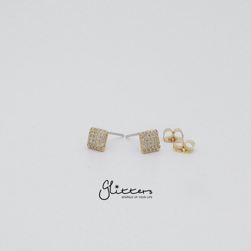 Micro Cubic Zirconia Paved Square Stud Earrings with Sterling Silver Post-Cubic Zirconia, earrings, Jewellery, Sterling Silver Post, Stud Earrings, Women's Earrings, Women's Jewellery-er1422_4-Glitters
