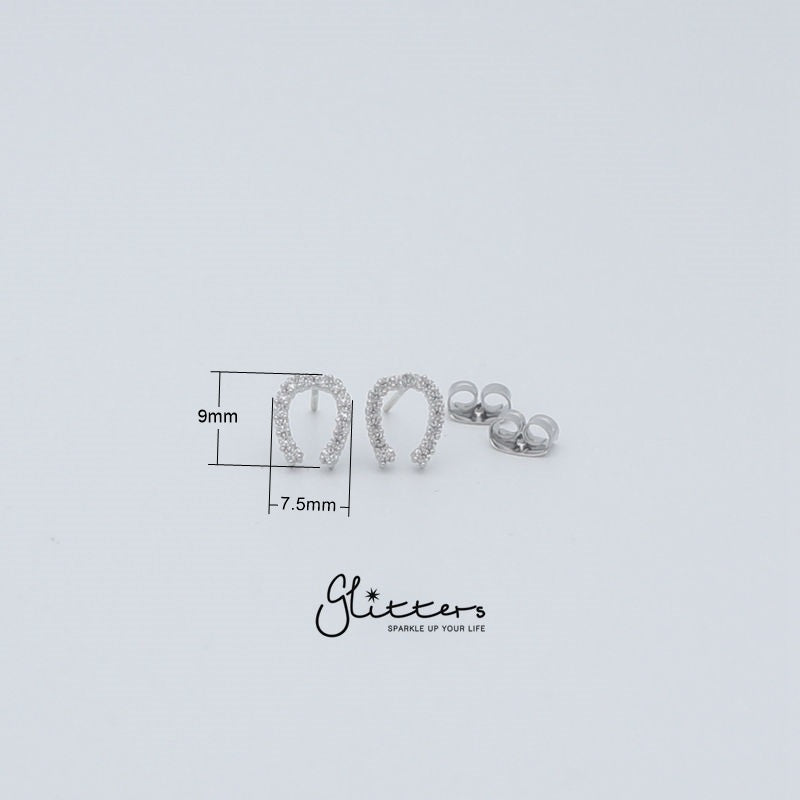 Micro Cubic Zirconia Paved Horseshoe Stud Earrings with Sterling Silver Post-Cubic Zirconia, earrings, Jewellery, Sterling Silver Post, Stud Earrings, Women's Earrings, Women's Jewellery-er1425_3__New-Glitters