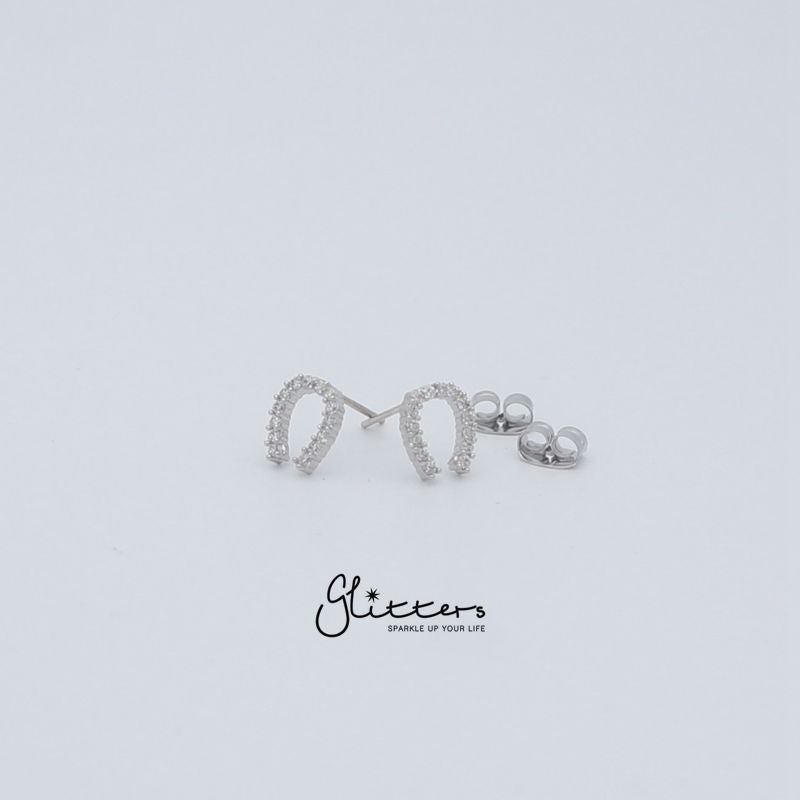 Micro Cubic Zirconia Paved Horseshoe Stud Earrings with Sterling Silver Post-Cubic Zirconia, earrings, Jewellery, Sterling Silver Post, Stud Earrings, Women's Earrings, Women's Jewellery-er1425_4-Glitters