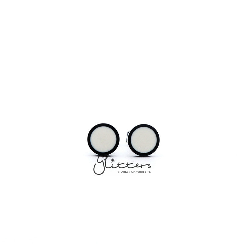 Black Titanium IP Stainless Steel Round Stud Earrings with White Center-earrings, Jewellery, Men's Earrings, Men's Jewellery, Stainless Steel, Stud Earrings, Women's Earrings-er1447-1-Glitters