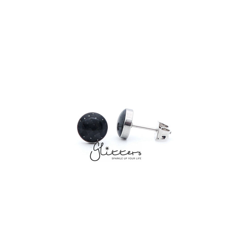 Stainless Steel Round Grids Checkerboard with Carbon Fiber Stud Earrings-Silver | Gold | Black-earrings, Jewellery, Men's Earrings, Men's Jewellery, Stainless Steel, Stud Earrings, Women's Earrings-er1448-1-Glitters