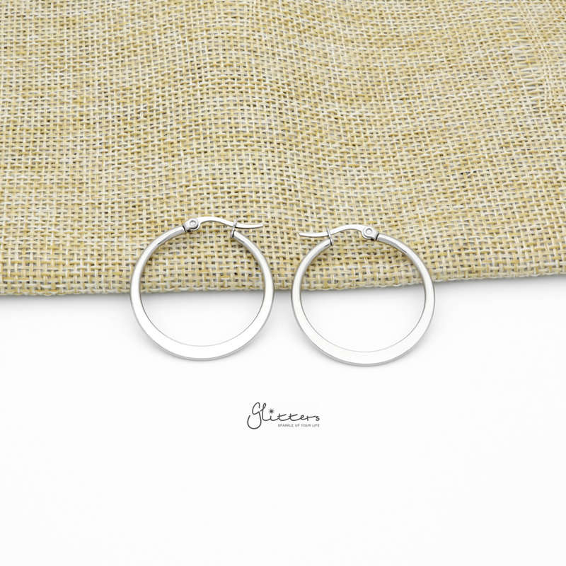 Stainless Steel Plain Flat Hoop Earrings - Silver-earrings, Hoop Earrings, Huggie Earrings, Jewellery, Stainless Steel, Women's Earrings, Women's Jewellery-er1546-s30_800-Glitters