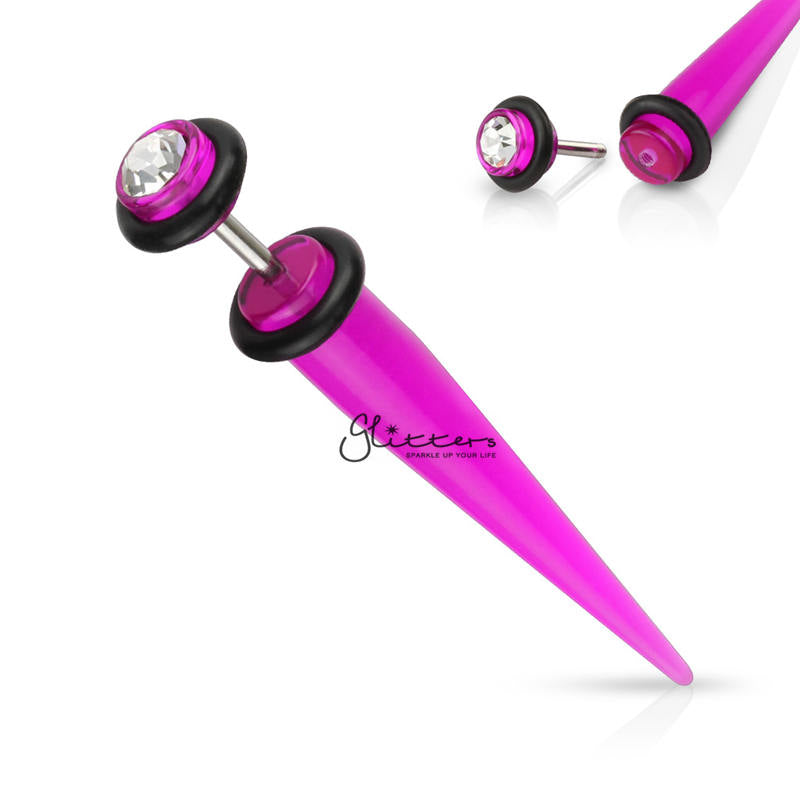 Purple Acrylic Fake Taper with Clear Gem on The Top-Body Piercing Jewellery, earrings, Fake Plug-fp0009-purple-Glitters