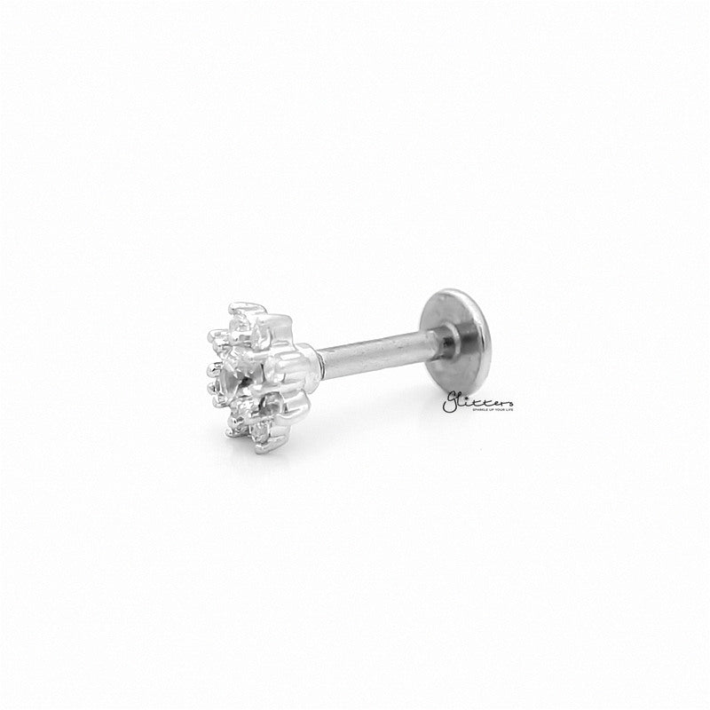C.Z Flower Cartilage Tragus Barbell - Ball End | Flat Back-Body Piercing Jewellery, Cartilage, Cubic Zirconia, Flat back, Jewellery, Tragus, Women's Earrings, Women's Jewellery-fp0020-cf8-f_1-Glitters