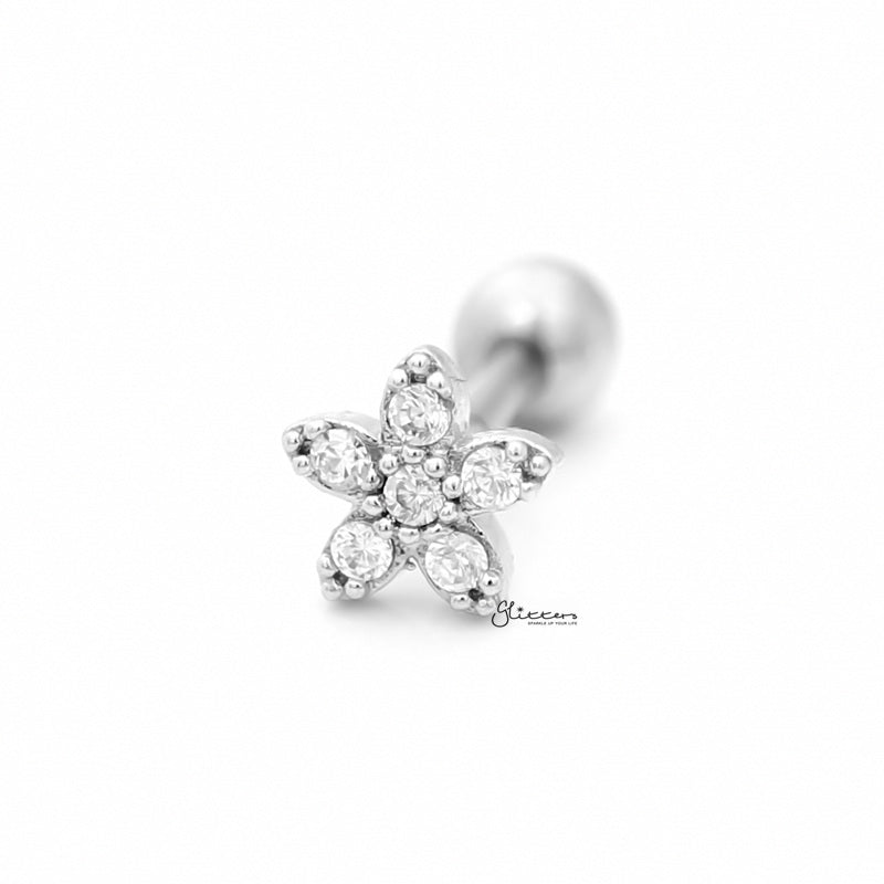 C.Z Flower Tragus Barbell - Ball End | Flat Back-Body Piercing Jewellery, Cartilage, Cubic Zirconia, Flat back, Jewellery, Tragus, Women's Earrings, Women's Jewellery-fp0020-cf9-b_1-Glitters