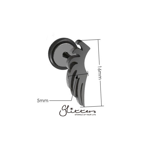 Black Titanium Ion Plated Over Stainless Steel Angel Wing Fake Plugs-Body Piercing Jewellery, earrings, Fake Plug, Jewellery, Men's Earrings, Men's Jewellery-fp0087-fp0088-size_New-Glitters