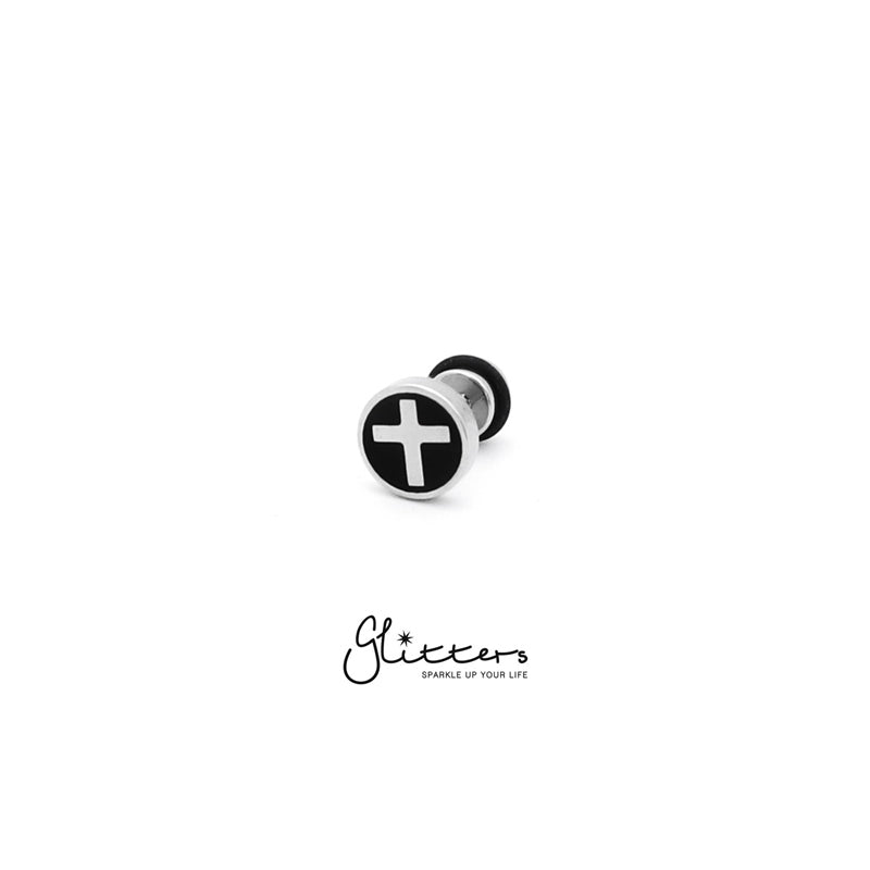 Stainless Steel Circle with Cross Fake Plug-Body Piercing Jewellery, earrings, Fake Plug, Jewellery, Men's Earrings, Men's Jewellery, Stainless Steel-fp0151_3-Glitters