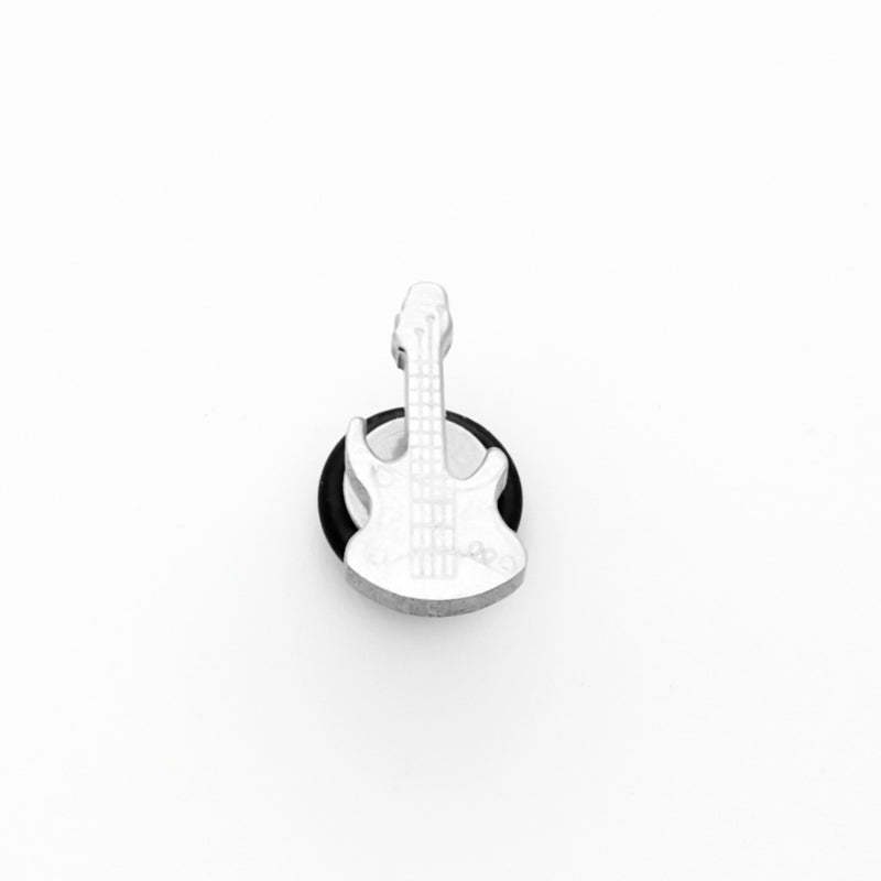 Stainless Steel Guitar Fake Plug Earring - Silver-Body Piercing Jewellery, earrings, Fake Plug, Jewellery, Men's Earrings, Men's Jewellery, Stainless Steel-fp0198-s1_1-Glitters