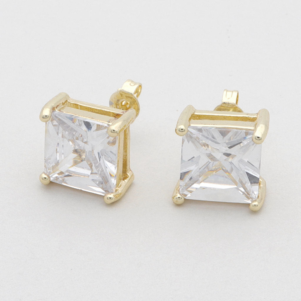 18k Gold Plated Clear Square C.Z Studs Earrings-Cubic Zirconia, earrings, Hip Hop Earrings, Iced Out, Jewellery, Men's Earrings, Men's Jewellery, Stud Earrings, Women's Earrings, Women's Jewellery-gw-1_1_ba5f7cf3-f0bd-41a5-be58-c8191b003288-Glitters