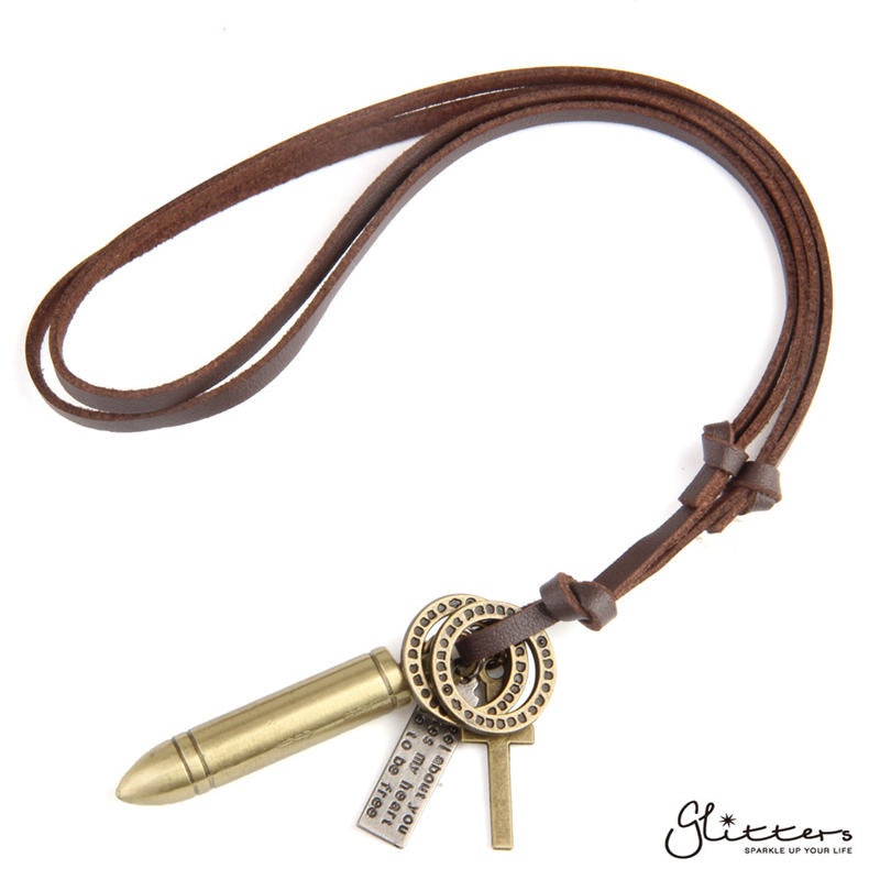 Bullet Pendant with Long Leather String Chain-Adjustable chain, Jewellery, Leather, Men's Jewellery, Men's Necklace, necklace, Necklaces-nk1007_5-Glitters