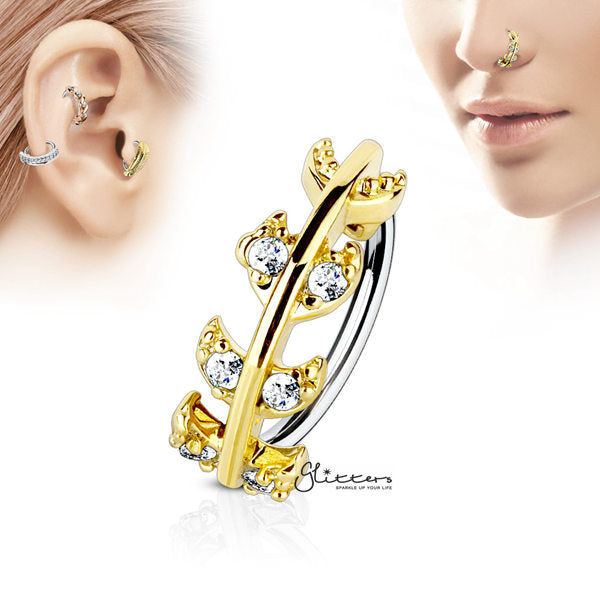 CZ Paved Vine Top 316L Surgical Steel Bendable Hoop Rings-Nose | Cartilage-Body Piercing Jewellery, Cubic Zirconia, Nose Piercing Jewellery, Nose Ring, Nose Studs, Tragus, Women's Earrings-ns0077-G-Glitters