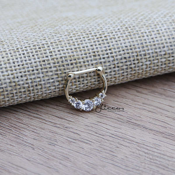 316L Surgical Steel with 5 Clear C.Z Septum Clicker Rings-Body Piercing Jewellery, Cubic Zirconia, Nose, Septum Ring-ns0088-G-Glitters