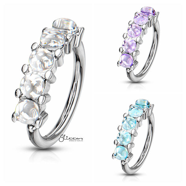 20GA Surgical Steel Bendable Nose Hoop Rings with 5 Epoxy Stones Lined Set-Body Piercing Jewellery, Nose Piercing, Nose Piercing Jewellery, Nose Ring-ns0101-all-Glitters