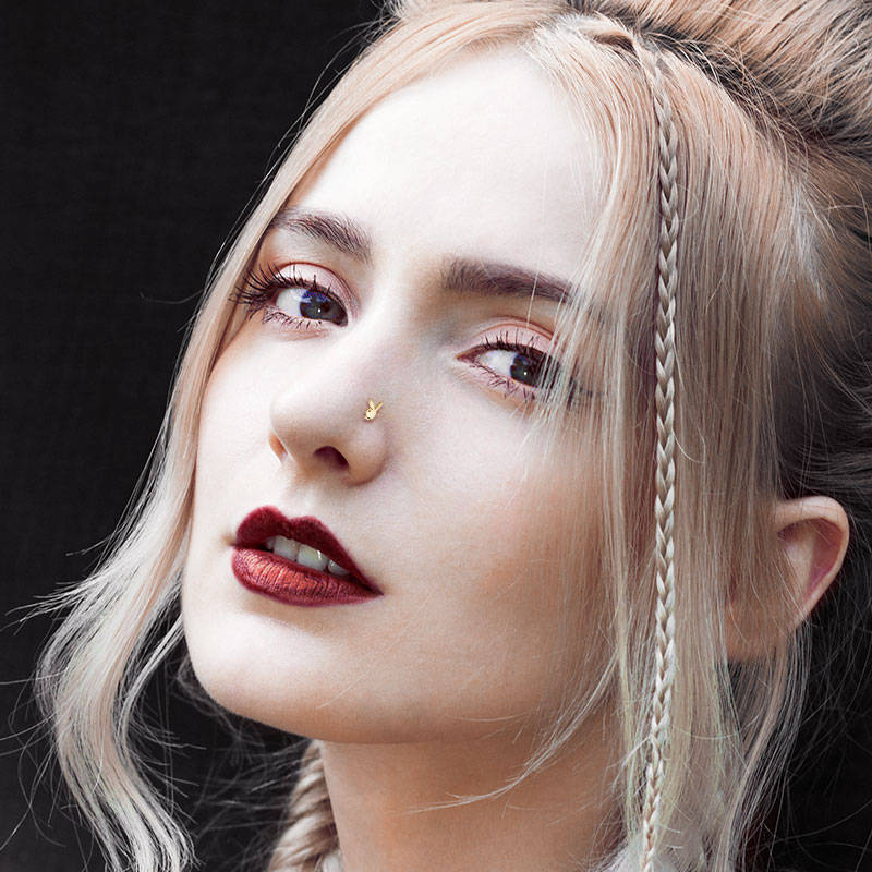 Playboy Bunny Top L Bend Nose Stud - Silver-Body Piercing Jewellery, Nose Piercing Jewellery, Nose Ring, Nose Studs-ns0116-m-Glitters