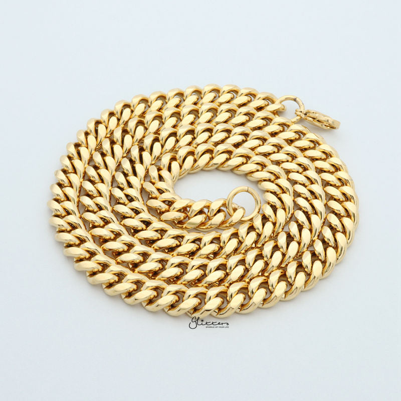 18K Gold Plated Stainless Steel Miami Cuban Curb Chain Necklace - 8mm Width-Chain Necklaces, Jewellery, Men's Chain, Men's Jewellery, Men's Necklace, Miami Cuban Curb Chain, Necklaces, Stainless Steel, Stainless Steel Chain-sc0077-2-Glitters