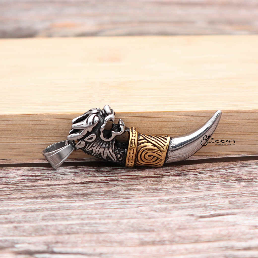 Stainless Steel Dragon Head with Wolf Tooth Pendant-Jewellery, Men's Jewellery, Men's Necklace, Necklaces, Pendants, Stainless Steel, Stainless Steel Pendant-sp0251_1000-04-Glitters