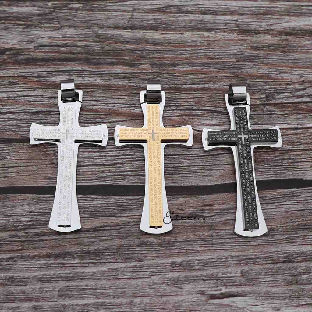 Stainless Steel Double Layer Cross Pendant - Silver | Gold | Black-Jewellery, Men's Jewellery, Men's Necklace, necklace, Necklaces, Pendants, Stainless Steel, Stainless Steel Pendant-sp0264_1000-02_compressed-Glitters