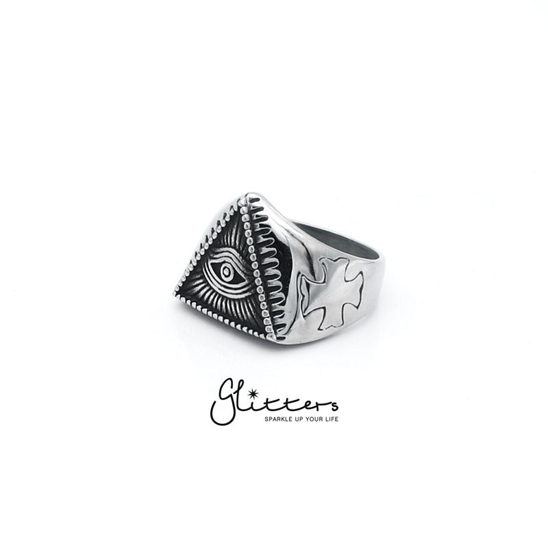 Stainless Steel Triangle All Seeing Eye/Eye of Providence Cast Rings-Jewellery, Men's Jewellery, Men's Rings, Rings, Stainless Steel, Stainless Steel Rings-sr0202_2-Glitters