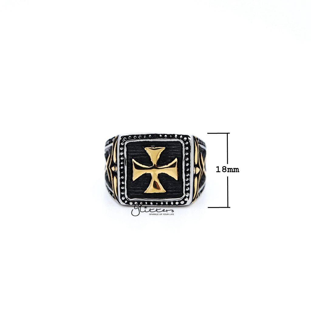 Stainless Steel Antiqued Two Tone Cross Casting Men's Rings-Jewellery, Men's Jewellery, Men's Rings, Rings, Stainless Steel, Stainless Steel Rings-sr0246_1000-01_New-Glitters