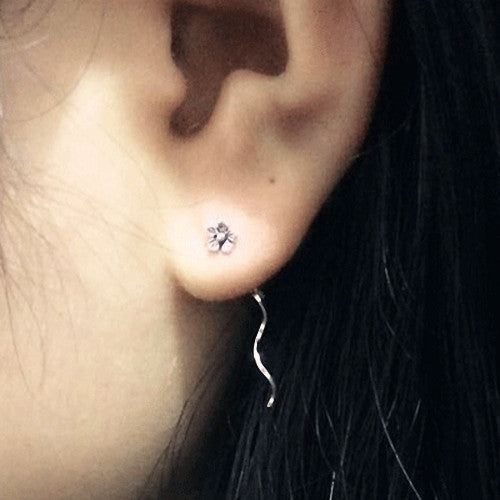 Sterling Silver Flower Ear Threader-Chain Earring, Drop Earring, Earrings, Jewellery, Women's Earrings, Women's Jewellery-sse0008-6-Glitters