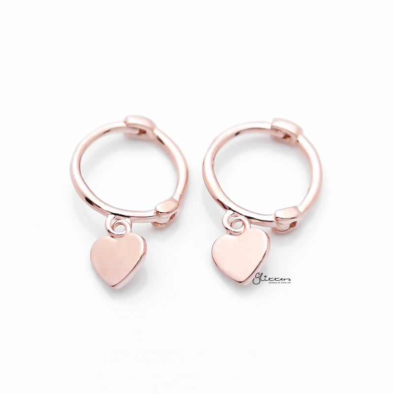 Sterling Silver One-Touch Hoop Earrings with Dangle Heart - Rose Gold-earrings, Hoop Earrings, Jewellery, Women's Earrings, Women's Jewellery-sse0347-rg-1_800-Glitters