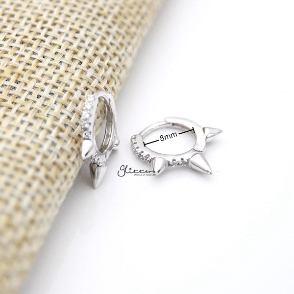 925 Sterling Silver Spikes C.Z One-Touch Huggie Hoop Earrings-Cubic Zirconia, earrings, Hoop Earrings, Jewellery, Women's Earrings, Women's Jewellery-sse0368-s_600_New-Glitters