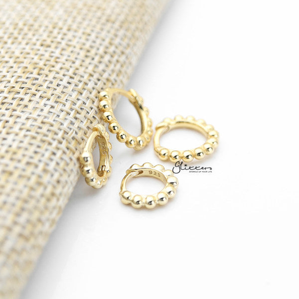 925 Sterling Silver Beaded One-Touch Huggie Hoop Earrings-Daith, earrings, Hoop Earrings, Jewellery, Tragus, Women's Earrings, Women's Jewellery-sse0369-g1_600-Glitters