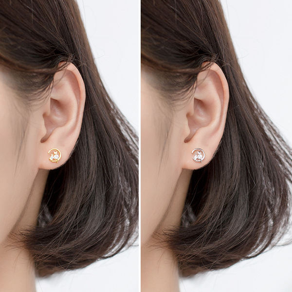 Sterling Silver Crescent Moon with CZ Cats Stud Earrings - Silver-Cubic Zirconia, earrings, Jewellery, Stud Earrings, Women's Earrings, Women's Jewellery-sse0404-m-Glitters
